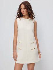 Tweed Twist Knotted Metal Detail A-line Mini Dress