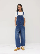 Denim Solid Buckle Pocket Barrel-leg Jumpsuit