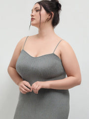Knit Solid Cami Split Midi Dress & Crop Top Curve & Plus