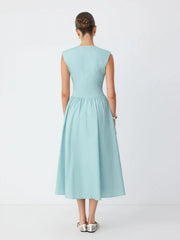 Cotton Sculptural Cut Out Pocket Ruched A-line Maxi Dress
