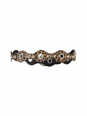 STUDDED & EYELET EMBELLISHED & ENGRAVED OVAL BUCKLE BELT