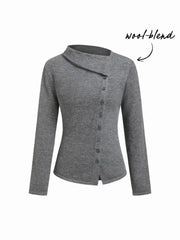 Wool-blend Knit Asymmetrical Neck Long Sleeve Top