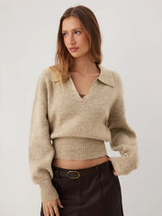 Knit Collar Lantern Sleeve Top