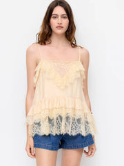 Cotton-blend V-neck Lace Panel Oversized Cami Top