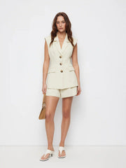 Woven Notched Collar Three-Button Blazer Vest