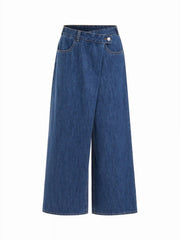 Stretch Denim Low Rise Wide Leg Trousers