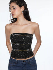 Mesh Rhinestone Crop Bandeau Top