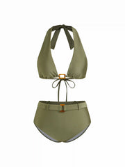 Halter Neckline Buckle Ring-linked Bikini Set
