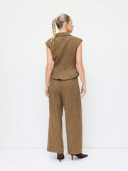 Wool-look Collar Button Wide Leg Jumpsuit