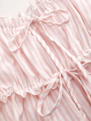 Cotton-blend Stripe Drawstring Ruffle Hem Tank Top & Low Rise Drawstring Trousers Loungewear Set