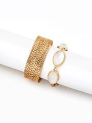 2PCS GEMSTONE & TEXTURED BRACELET SET