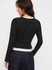 Cotton-blend Polka Dot Two Tone Cut Out Top