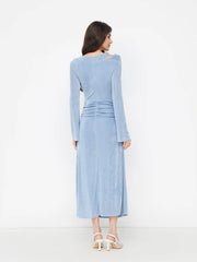 Asymmetrical Neck Ruched Texture Metal Maxi Dress