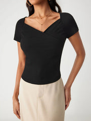 Jersey Sweetheart V Neck Short Sleeve Top