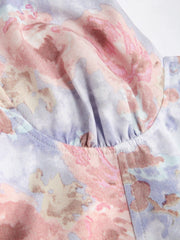 Illusion Floral Ruched Midi Dress