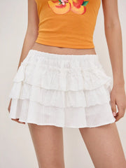 Cotton-blend Mid Rise Broderie Anglaise Layered Mini Skirt