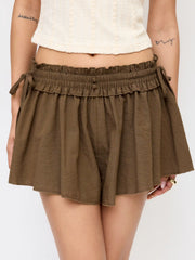 Cotton-blend Mid Rise Bowknot Pleated Shorts