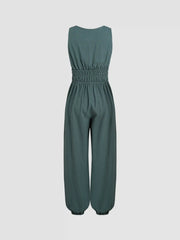V-neck Shirred Pocket Jogger Jumpsuit