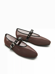 ADJUSTABLE STRAP MESH MARY JANE FLATS