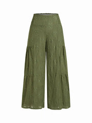 Lace Shirred Bowknot Straight Leg Trousers