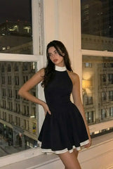 Turtleneck Twist Knotted Flared Mini Dress