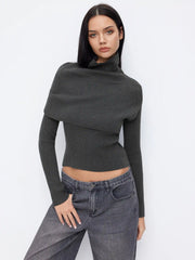 Knit Two Piece Round Neckline Long Sleeve Top With High Neck Wrap