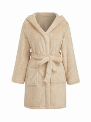 Fleece Hooded Oversized Robe With Belt