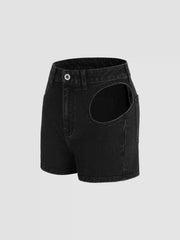 Stretch Denim High Waist Cut Out Mini Shorts