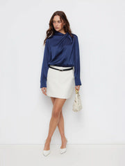 Satin Stand Collar Twist Long Sleeve Bodysuit