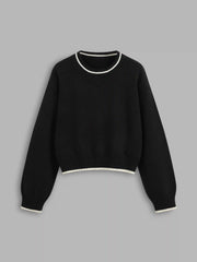 Round Neckline Contrasting Binding Knitted Top