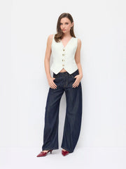 V-Neck Texture Metal Detail Vest