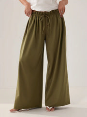 Low Rise Drawstring Elastic Waist Wide Leg Trousers