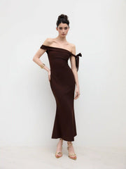 Off-shoulder Asymmetrical Bowknot Mermaid Maxi Dress