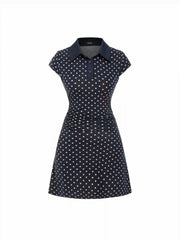 Collar Ruched Polka Dot A-line Mini Dress