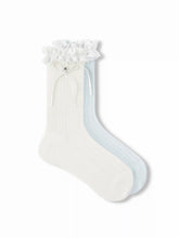 2 PAIRS BOWKNOT & LACE TRIM CREW SOCKS SET