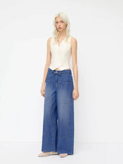Cider Denim Low Rise Patched Knotted Baggy Jeans