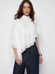 Chiffon High Neck Cloak Sleeve Oversized Cape Top