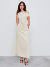 Asymmetrical Neck Solid Ruched Maxi Dress