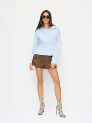 Cotton-blend Funnel Collar Striped Shirt