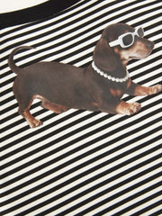 Striped Dog Graphic Scoop Neckline Crop Cami Top