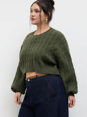 Cable Knit Round Neckline Crop Sweater Curve & Plus