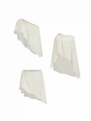 Chiffon Asymmetrical Neck Bowknot Wooden Bead Oversized Cover Up Set