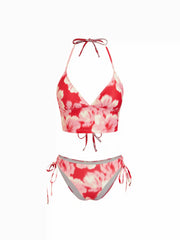 Floral Halter Neck Tie Side High Stretch Bikini Set