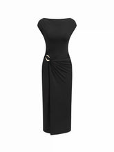 Boat Neck Metal Detail Ruched Maxi Dress