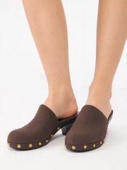 FAUX SUEDE STUDDED MULE HEELS