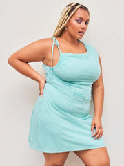 Asymmetrical Neck Floral Ruched Drawstring Mini Dress Curve & Plus