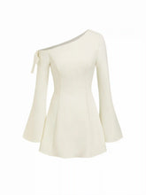 Asymmetrical Neck Bowknot Bell Sleeve Mini Dress