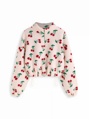 Fleece High Neck Solid Drawstring Zipper Sweatshirt