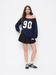 90 Terry Asymmetrical Neck Long Sleeve Sweatshirt