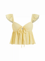 Textured Sweetheart Ruffle Sleeve Crop Top